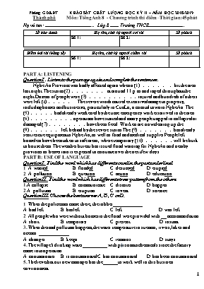 Đề kiểm tra khảo sát chất lượng học kì II môn Tiếng Anh Lớp 8 (Chương trình thí điểm) - Năm học 2018-2019
